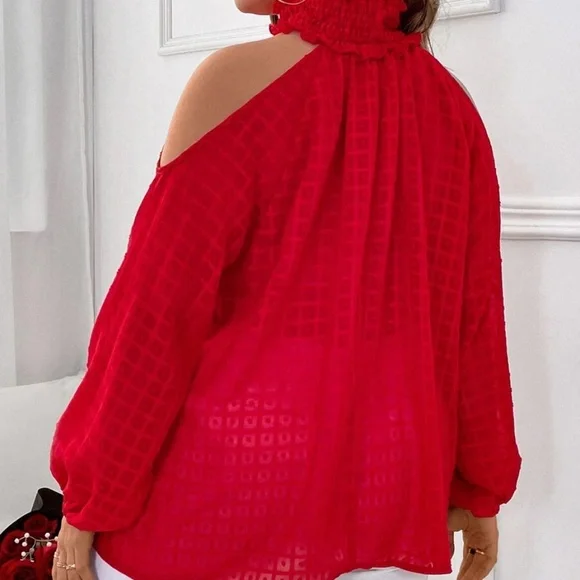 Plus Cold Shoulder Mock Neck Blouse - Picture 4 of 8